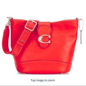 COACH Bucket Bag in bright red orange leather and brass